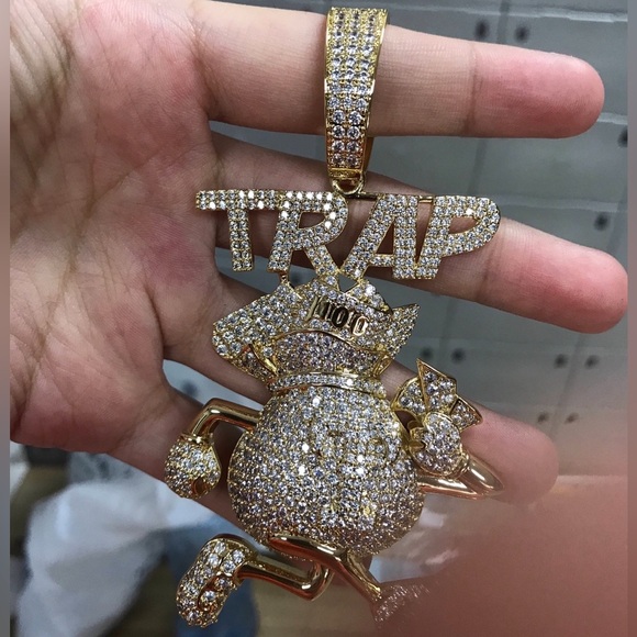 🔥Men CZ Iced Out Famou Trap Money Bag Big Charm Pendant For Upto 20 Cuban Chain - Picture 8 of 8